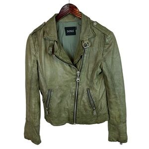 DOMA Olive Green Leather Moto Jacket - Women